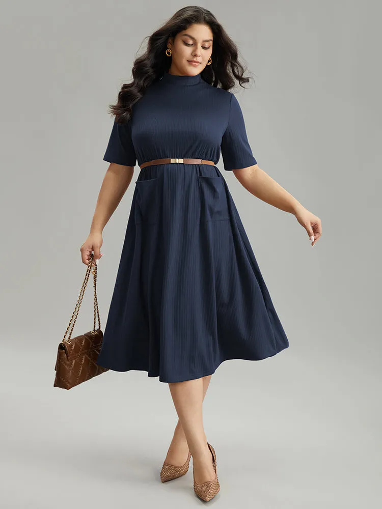 Solid Rib Knit Mock Neck Pocket Dress sold by Bloomchic product image thumbnail 2