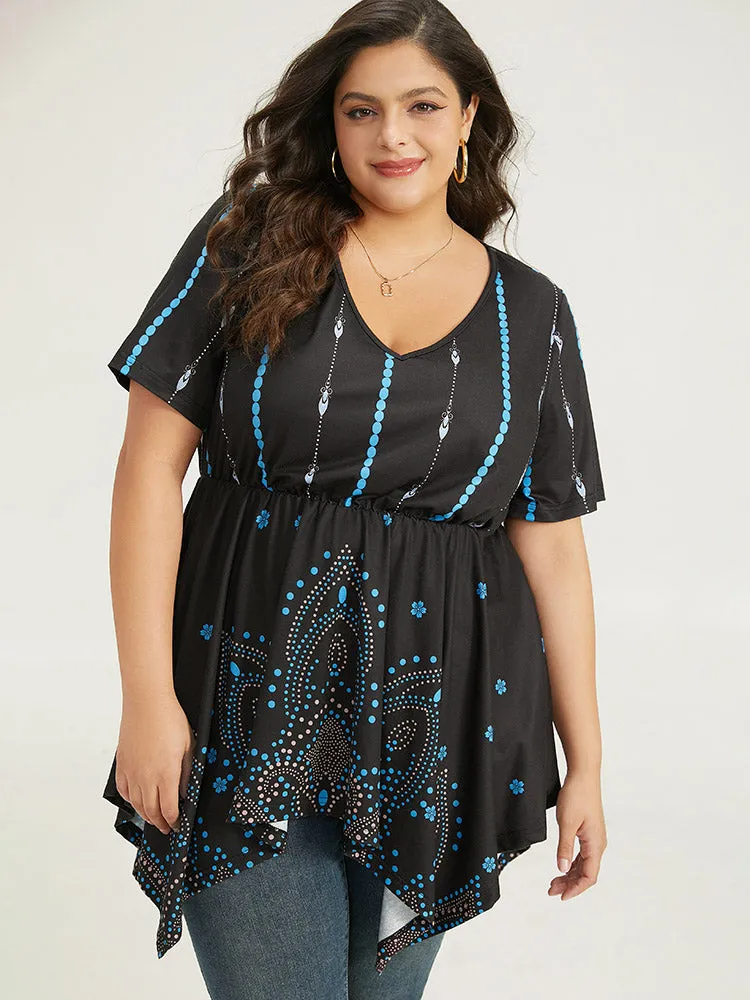 Boho Print Ruffles Hanky Hem T-shirt sold by Bloomchic