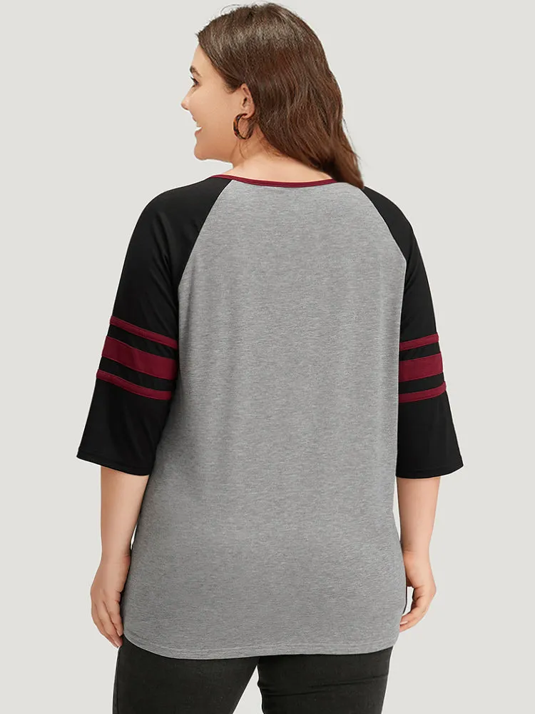 Colorblock Contrast Raglan Sleeve Contrast Trim T-shirt sold by Bloomchic product image thumbnail 2