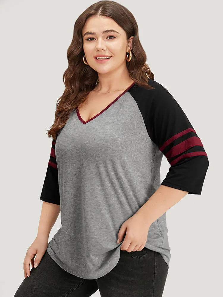 Colorblock Contrast Raglan Sleeve Contrast Trim T-shirt sold by Bloomchic product image thumbnail 3
