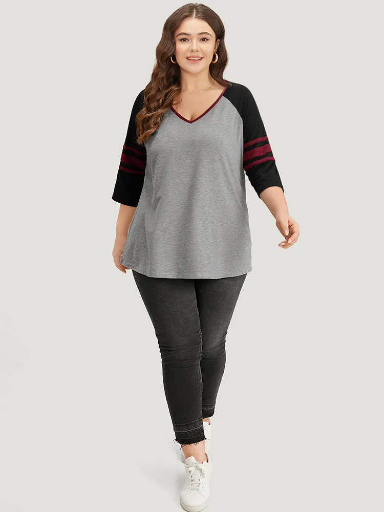 Colorblock Contrast Raglan Sleeve Contrast Trim T-shirt sold by Bloomchic product image thumbnail 4