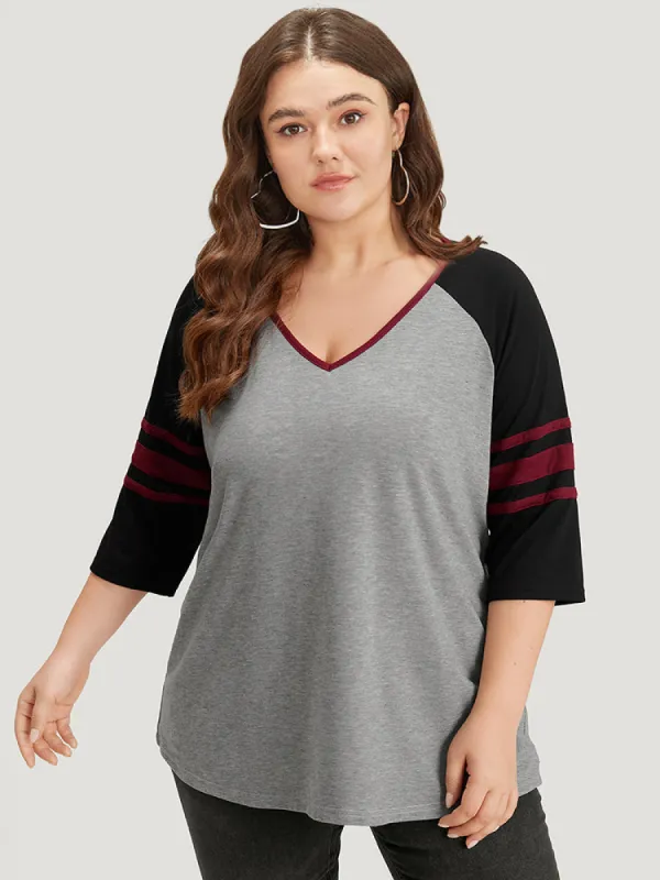 Colorblock Contrast Raglan Sleeve Contrast Trim T-shirt sold by Bloomchic