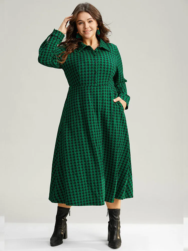 Houndstooth Pocket Button Up Elastic Waist Dress sold by Bloomchic product image thumbnail 5