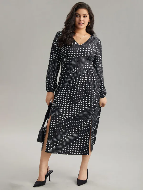 Polka Dot Elastic Waist Split Hem Dress sold by Bloomchic