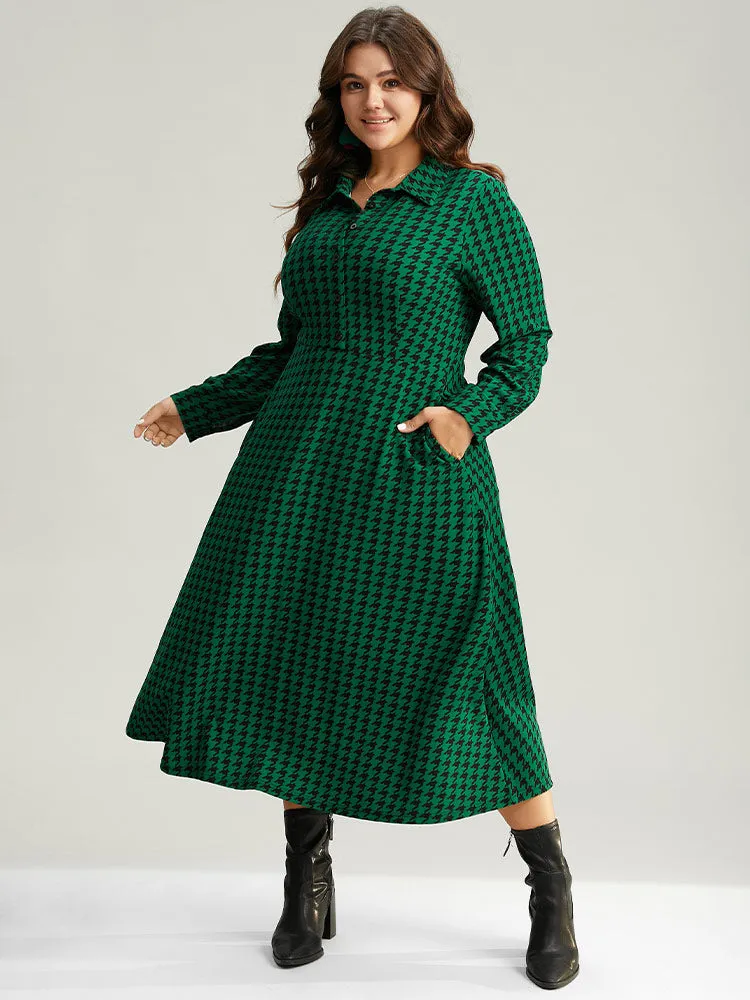 Houndstooth Pocket Button Up Elastic Waist Dress sold by Bloomchic product image thumbnail 3
