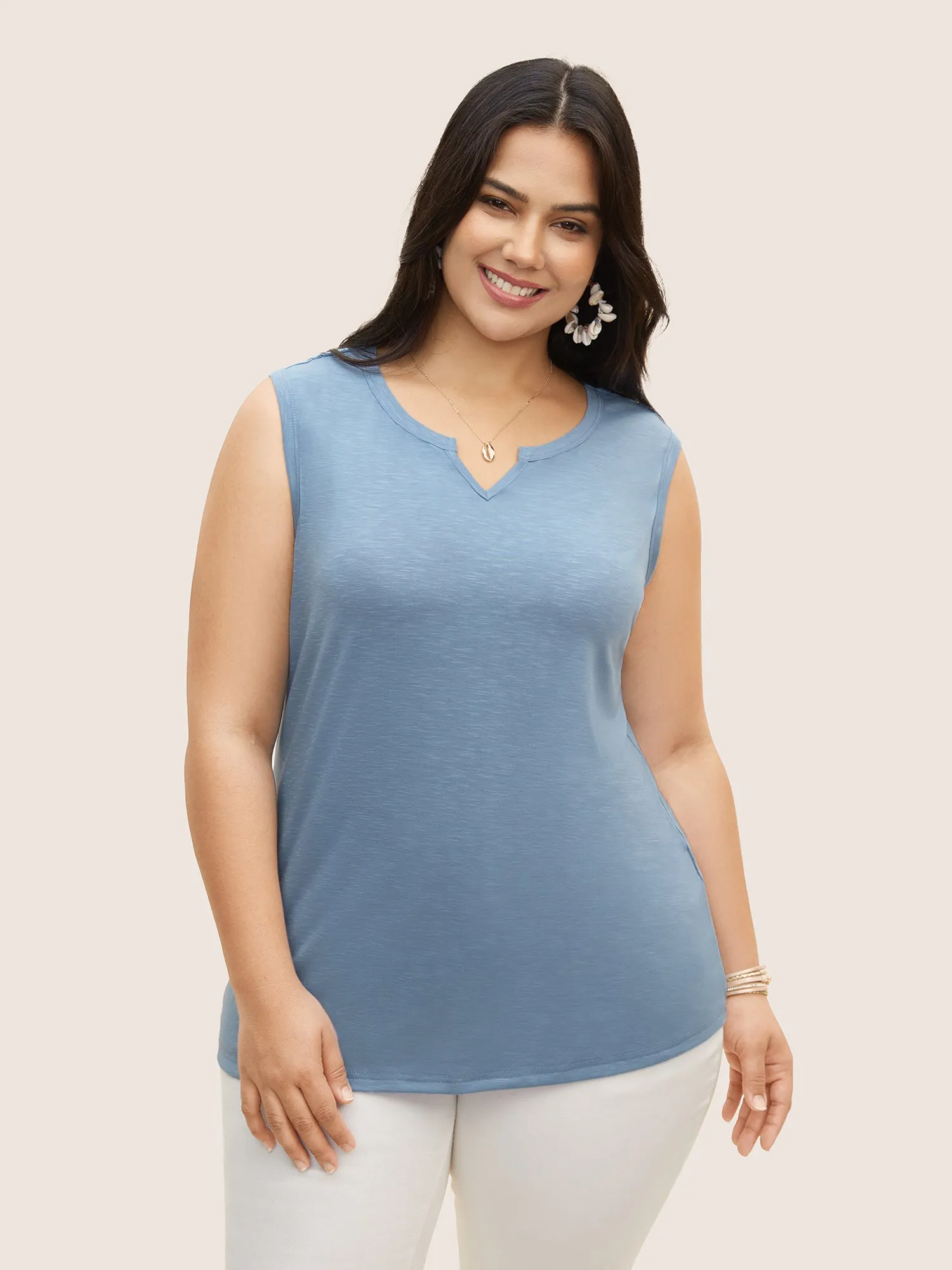 Notched Collar Plain Cut Out Tank Top sold by Bloomchic product image thumbnail 2