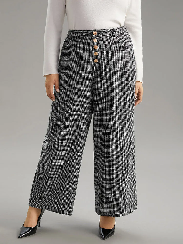 Gingham Textured Metal Detail Wide Leg Pants sold by Bloomchic