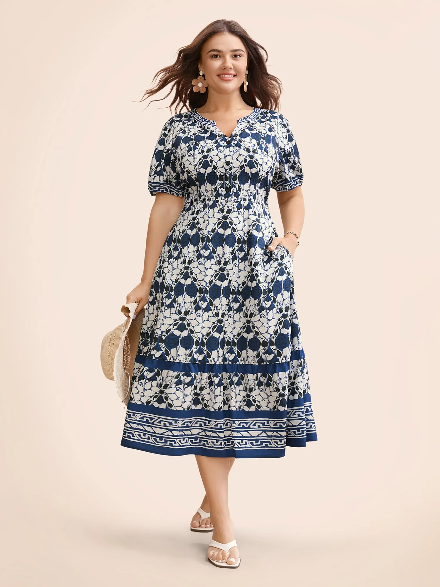 Bandana Print Notched Lantern Sleeve Dress sold by Bloomchic