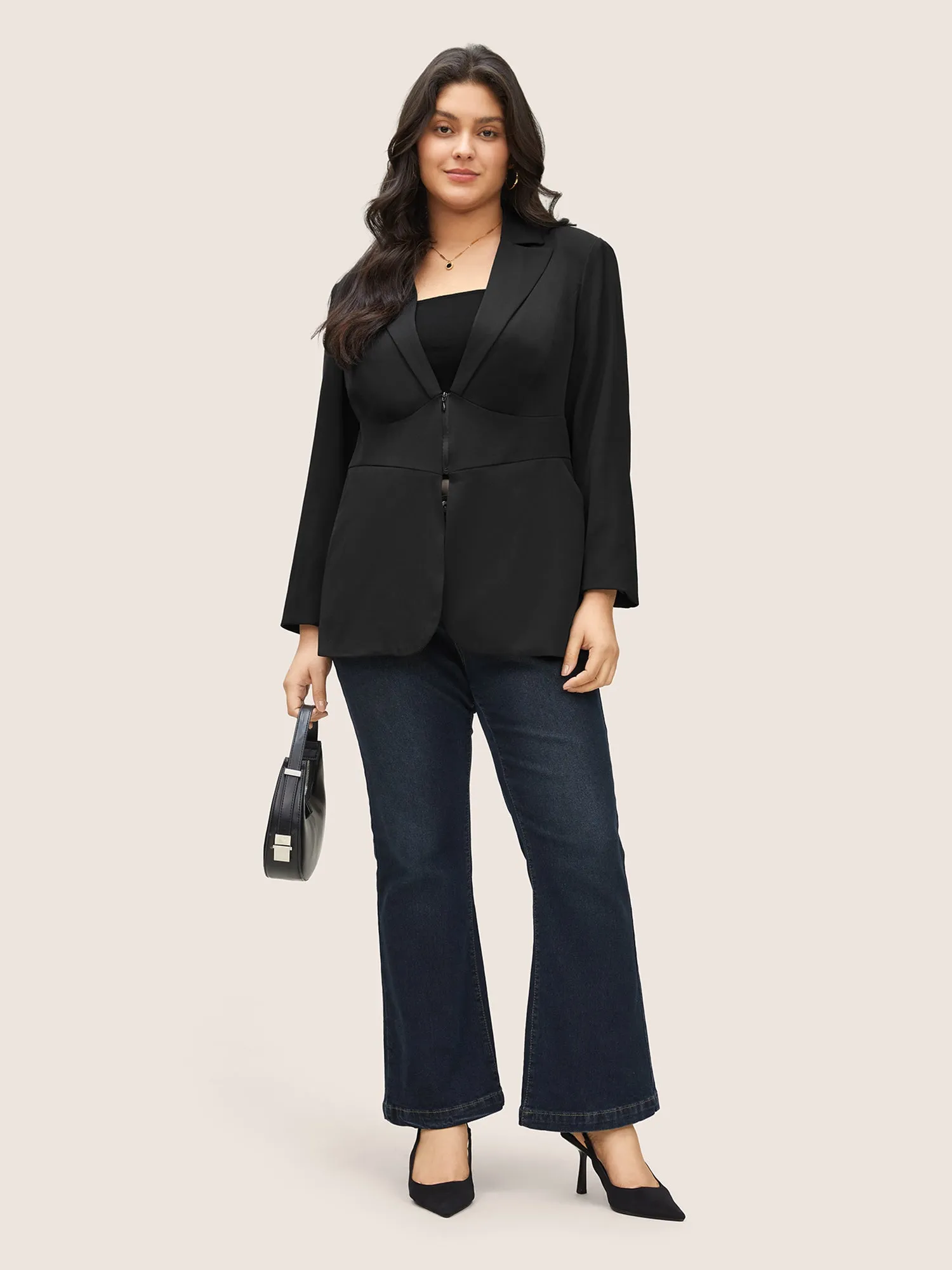 Plain Suit Collar Tummy Control Half Zip Blazer sold by Bloomchic product image thumbnail 3