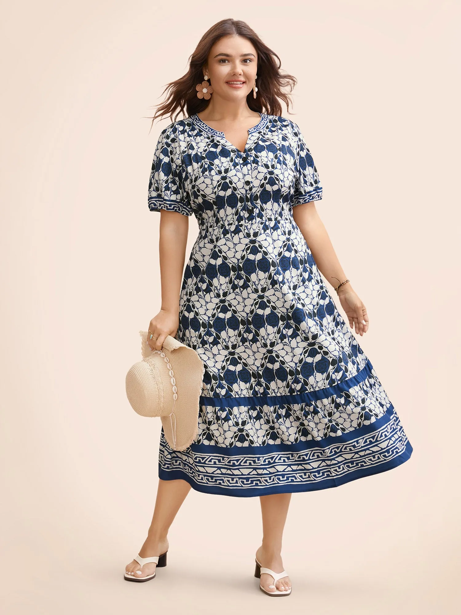 Bandana Print Notched Lantern Sleeve Dress sold by Bloomchic product image thumbnail 3
