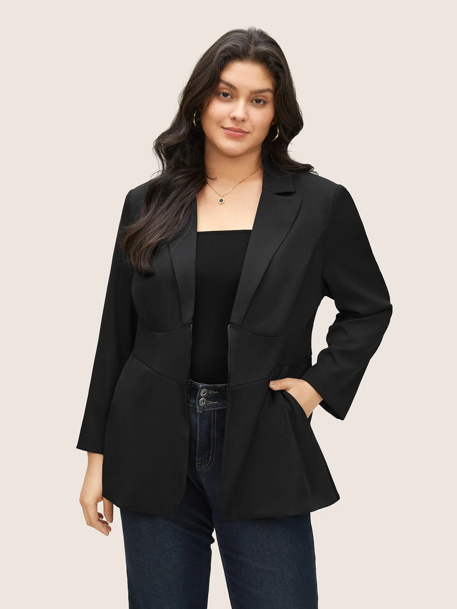 Plain Suit Collar Tummy Control Half Zip Blazer sold by Bloomchic product image thumbnail 2