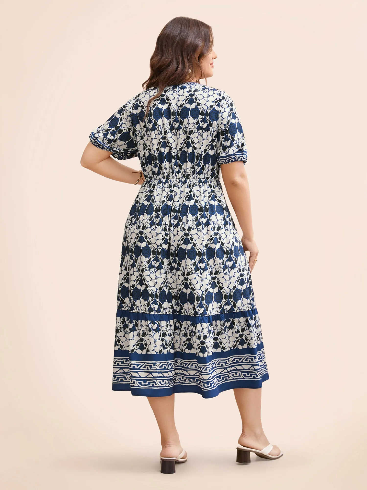 Bandana Print Notched Lantern Sleeve Dress sold by Bloomchic product image thumbnail 4