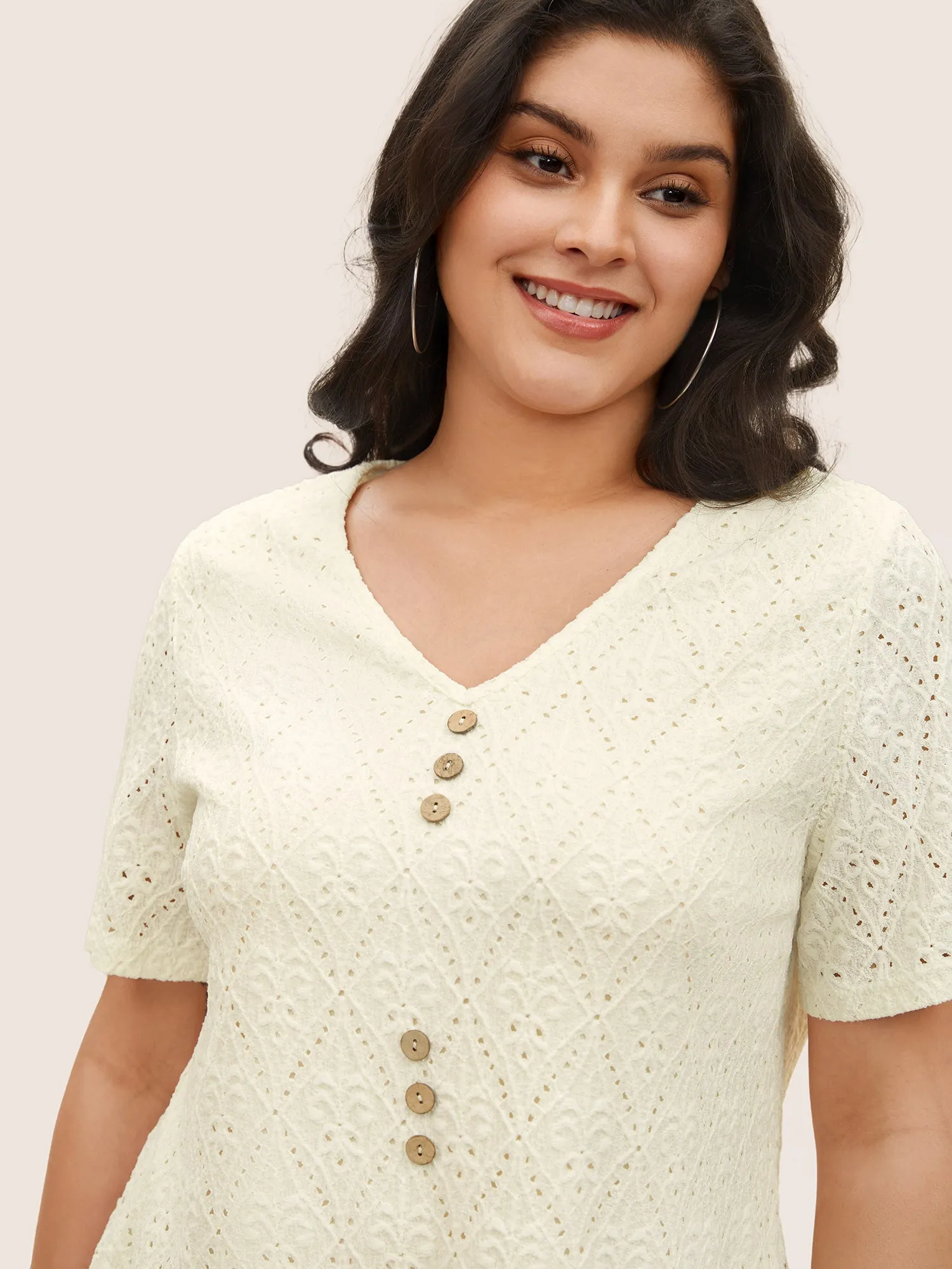 Solid Plisse V Neck Button Detail T-shirt sold by Bloomchic product image thumbnail 4