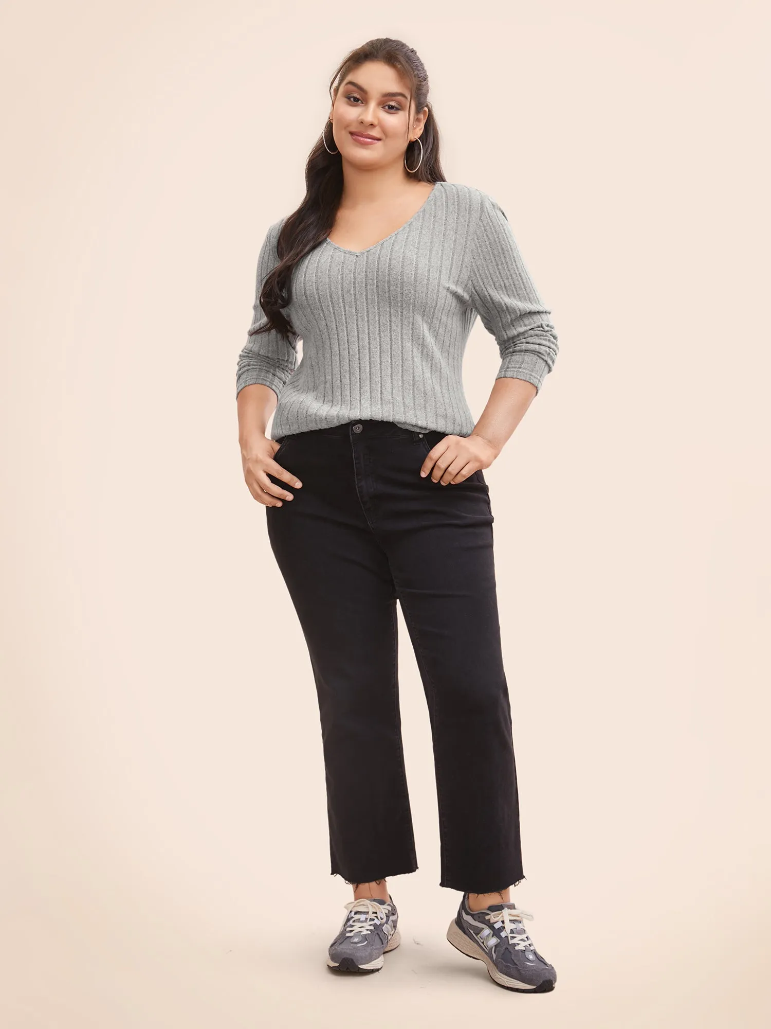 Plain Textured Pit Strip Split Hem T-shirt sold by Bloomchic product image thumbnail 4