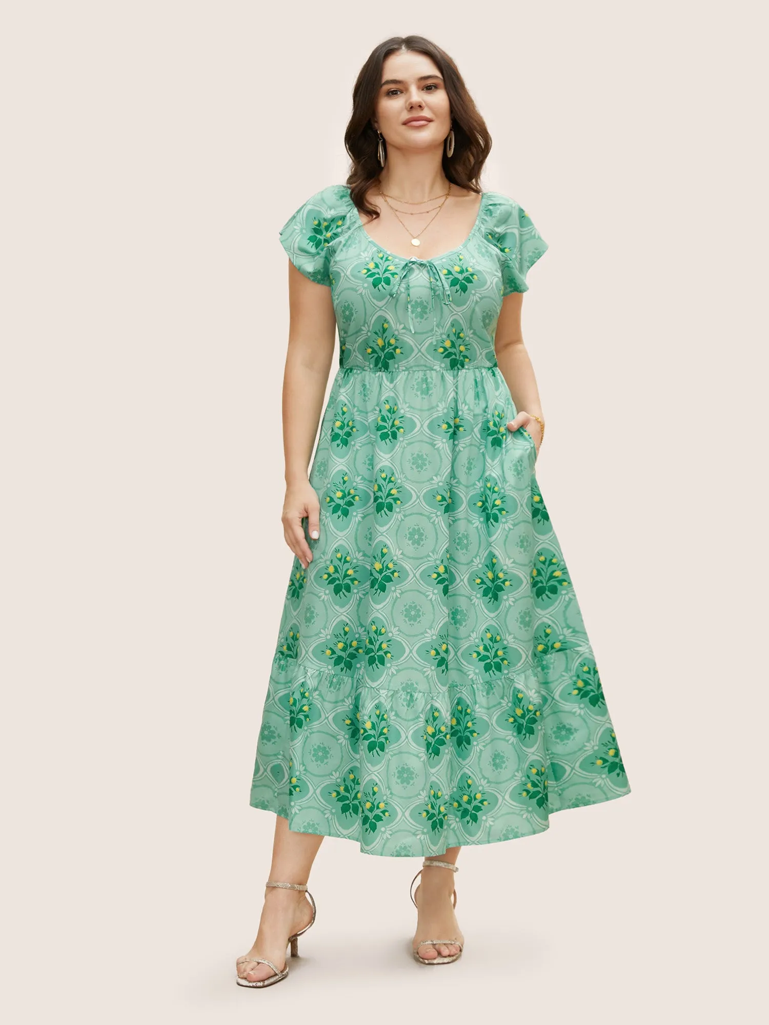 Moroccan Print Ruffle Cap Sleeve Maxi Dress sold by Bloomchic