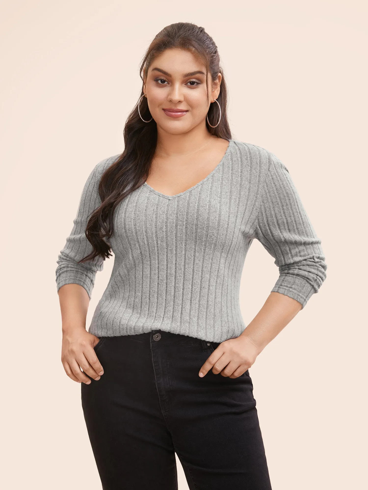 Plain Textured Pit Strip Split Hem T-shirt sold by Bloomchic