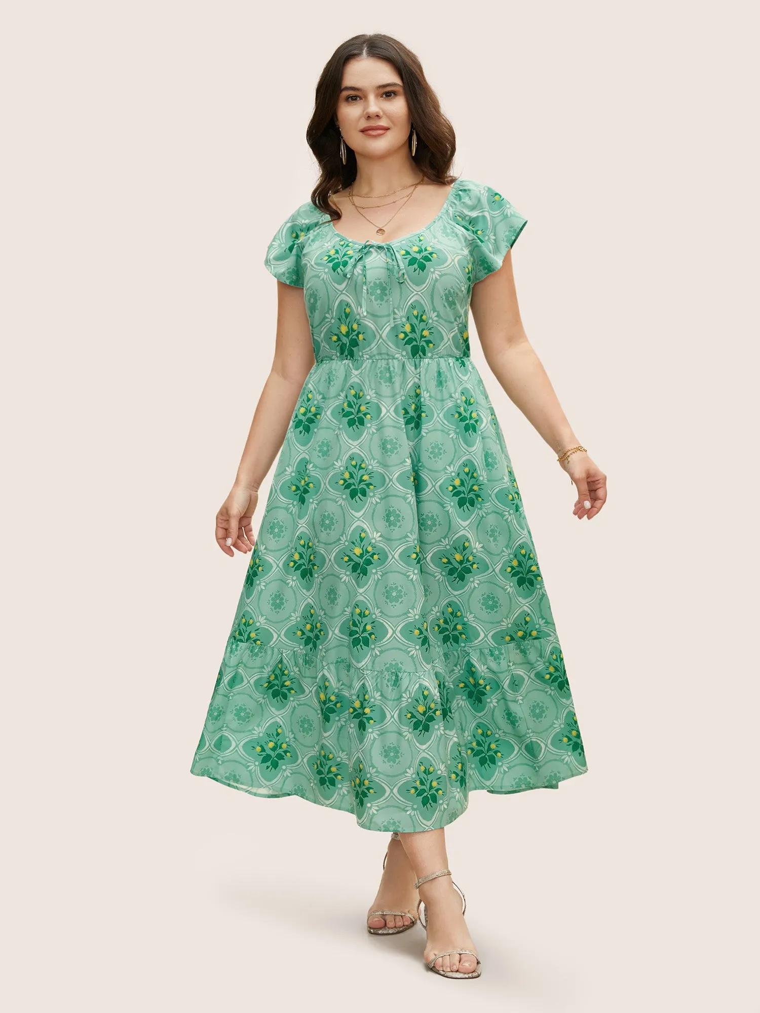 Moroccan Print Ruffle Cap Sleeve Maxi Dress sold by Bloomchic product image thumbnail 2