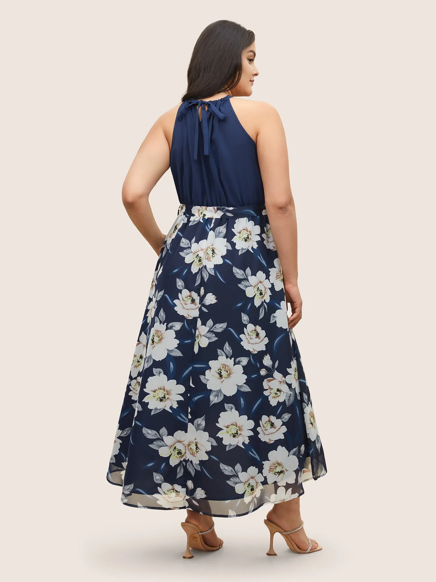 Floral Patchwork Halter Ties High Low Hem Dress sold by Bloomchic product image thumbnail 3