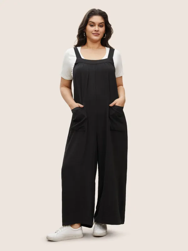Plain Pleated Wide Leg Jumpsuit sold by Bloomchic