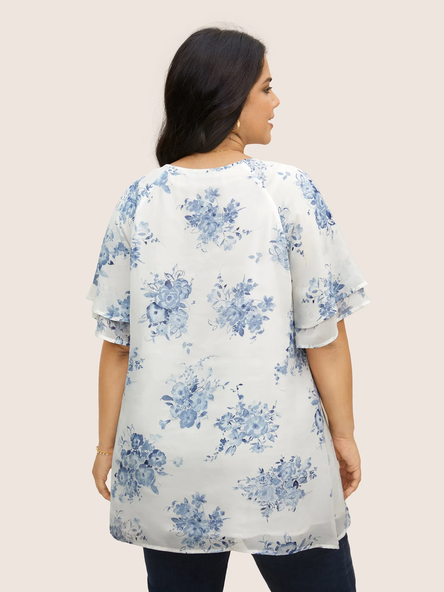 Chiffon Floral Tiered Ruffles Raglan Sleeve Blouse sold by Bloomchic product image thumbnail 3