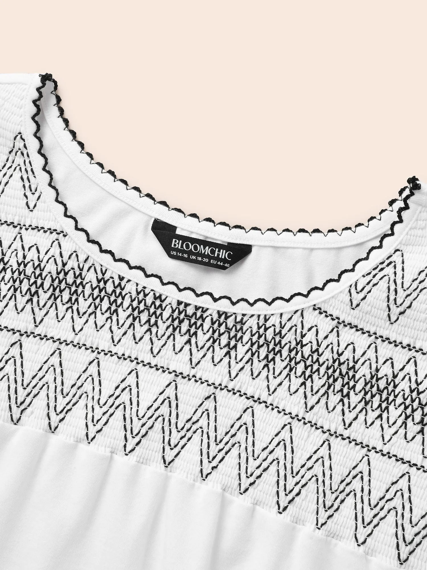 Round Neck Embroidered Shirred T-shirt sold by Bloomchic product image thumbnail 5