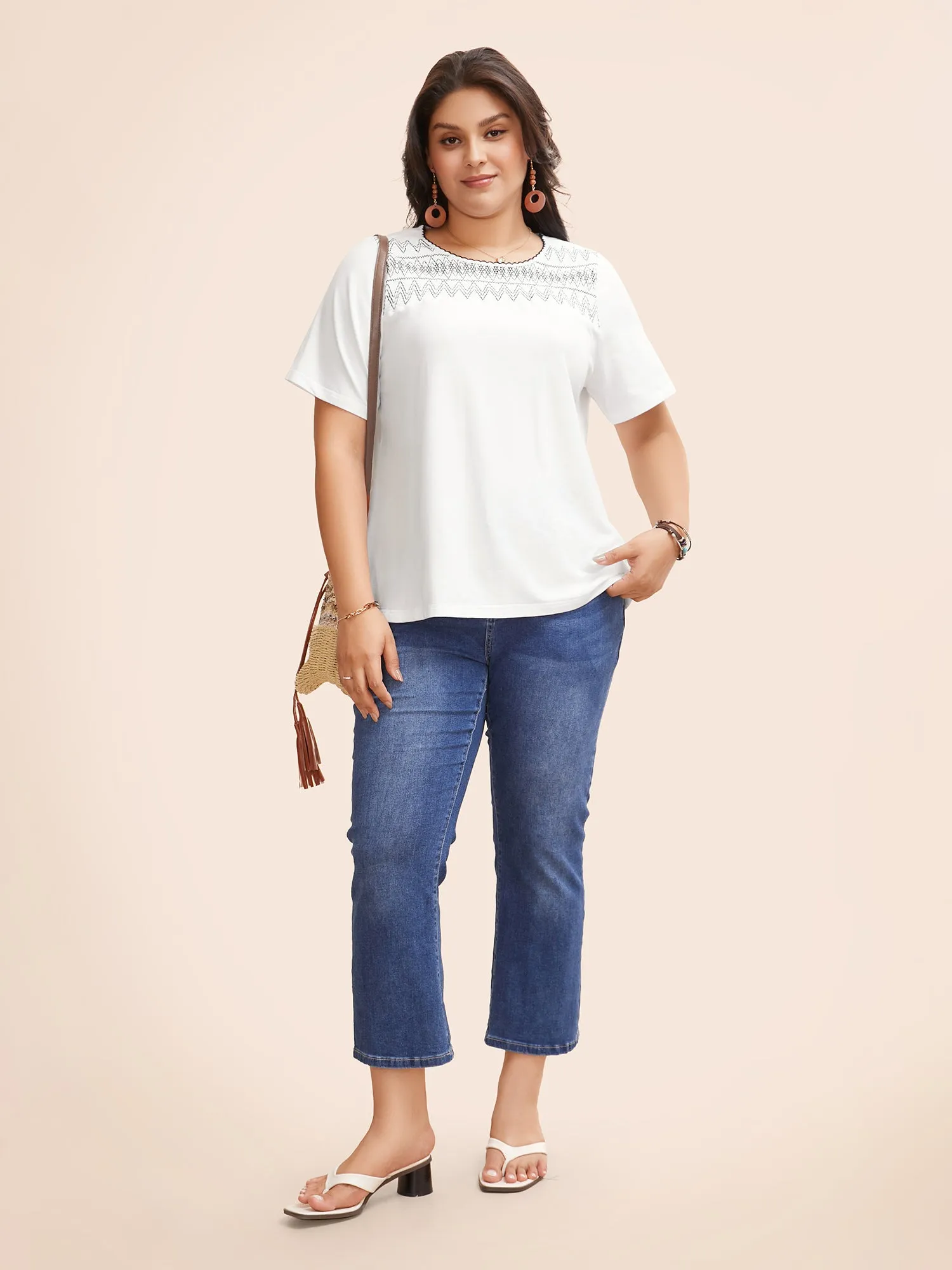 Round Neck Embroidered Shirred T-shirt sold by Bloomchic product image thumbnail 3