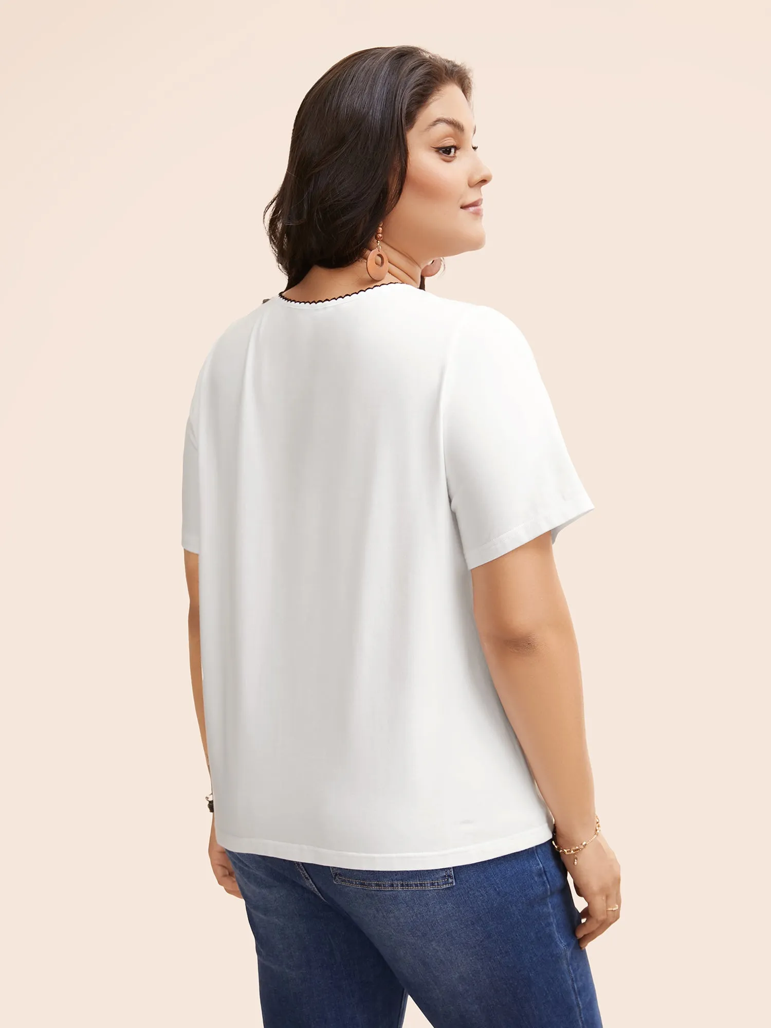 Round Neck Embroidered Shirred T-shirt sold by Bloomchic product image thumbnail 2