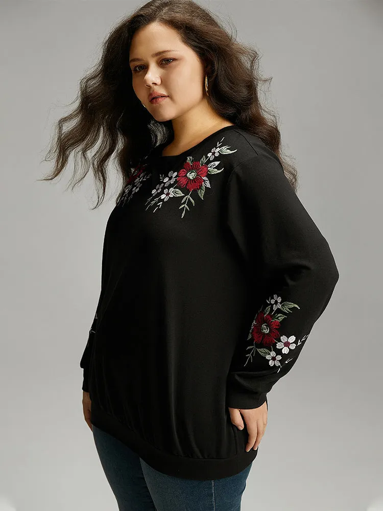 Floral Embroidered Crew Neck Sweatshirt sold by Bloomchic product image thumbnail 3