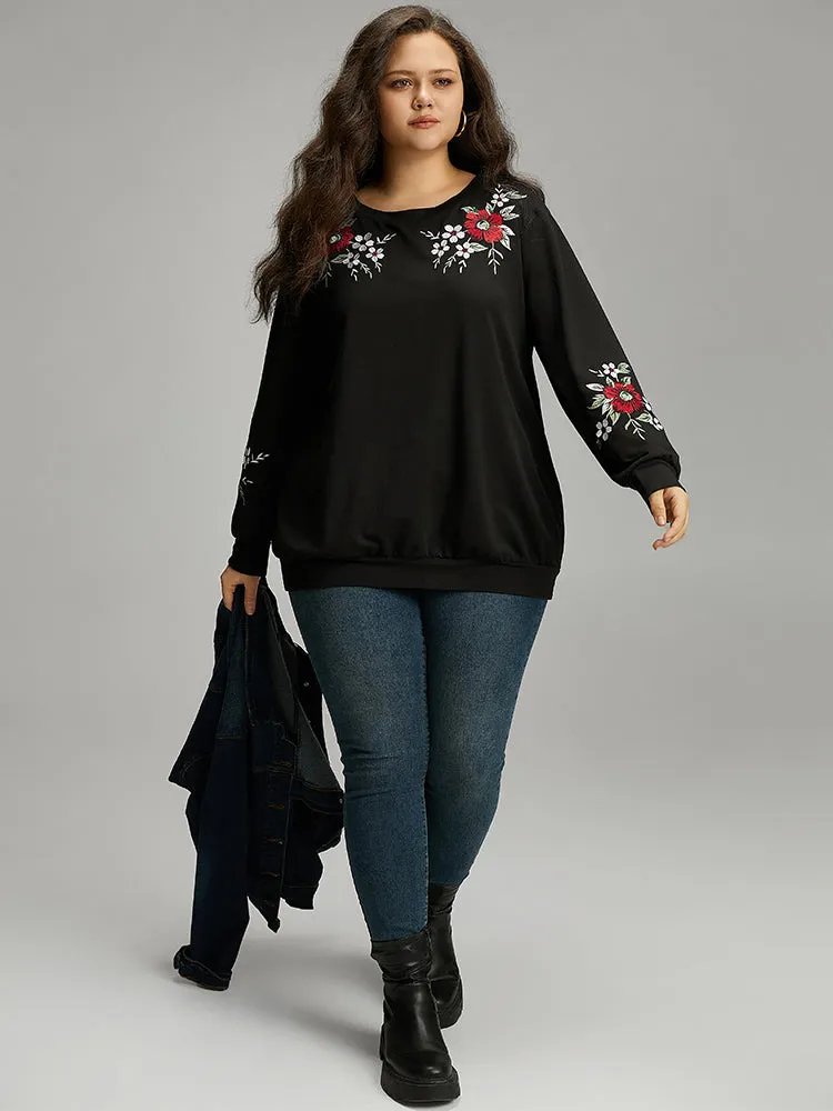 Floral Embroidered Crew Neck Sweatshirt sold by Bloomchic product image thumbnail 4