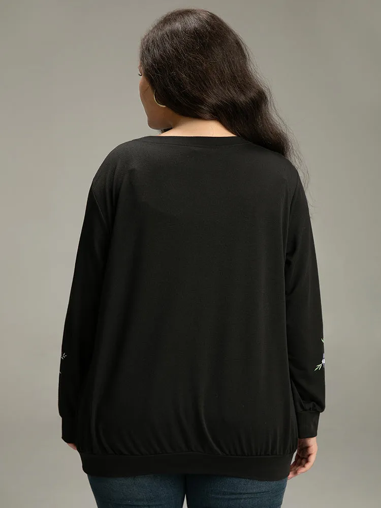 Floral Embroidered Crew Neck Sweatshirt sold by Bloomchic product image thumbnail 5