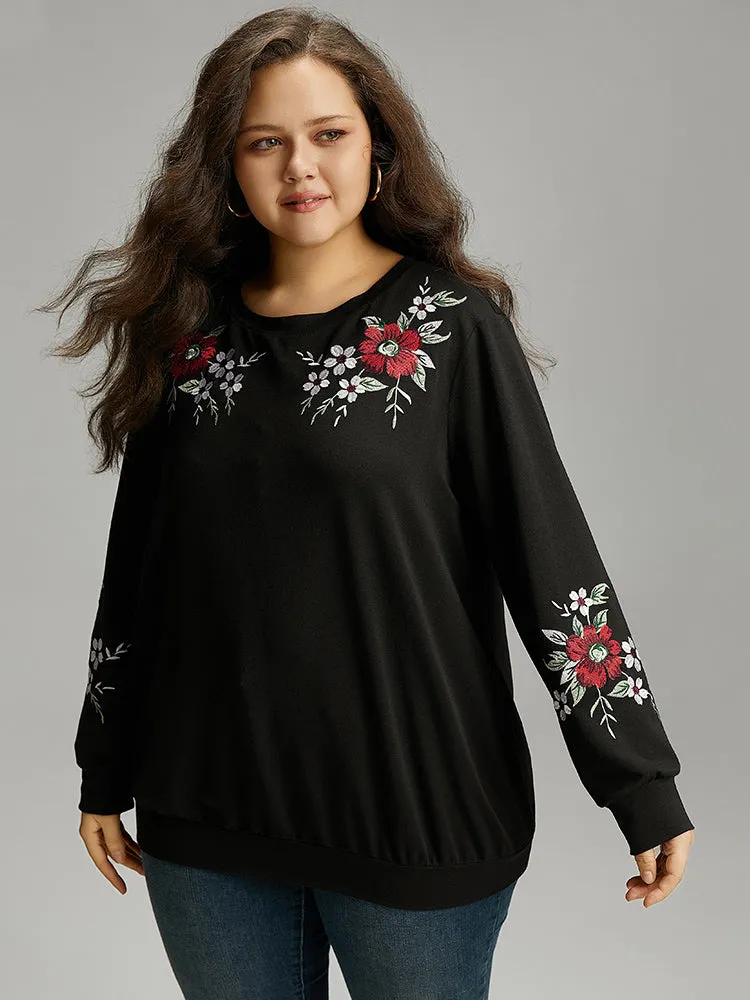 Floral Embroidered Crew Neck Sweatshirt sold by Bloomchic product image thumbnail 2