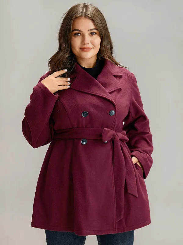 Plain Button Up Belted Lapel Collar Coat sold by Bloomchic