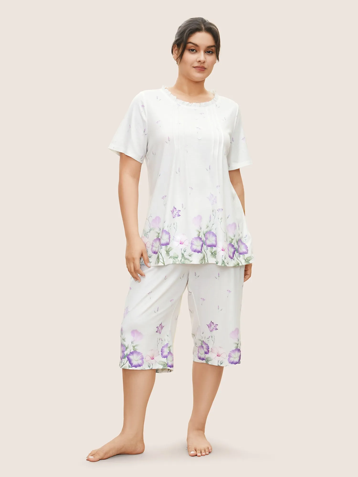 Floral Pleated Button Detail Loungewear Set sold by Bloomchic product image thumbnail 4