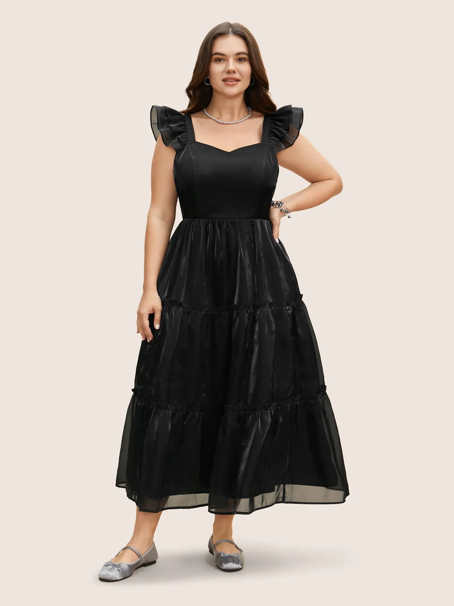Organza Heart Neckline Ruffle Trim Maxi Dress sold by Bloomchic product image thumbnail 3