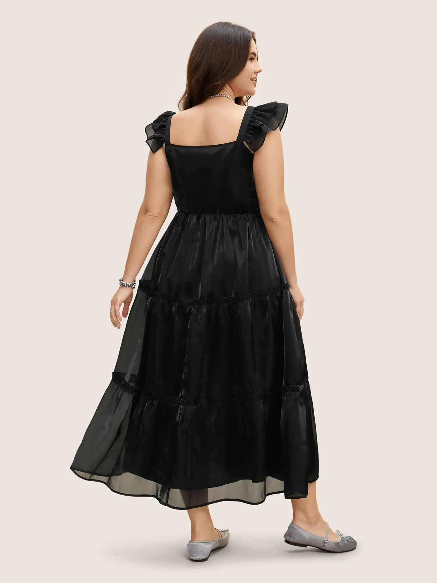 Organza Heart Neckline Ruffle Trim Maxi Dress sold by Bloomchic product image thumbnail 4