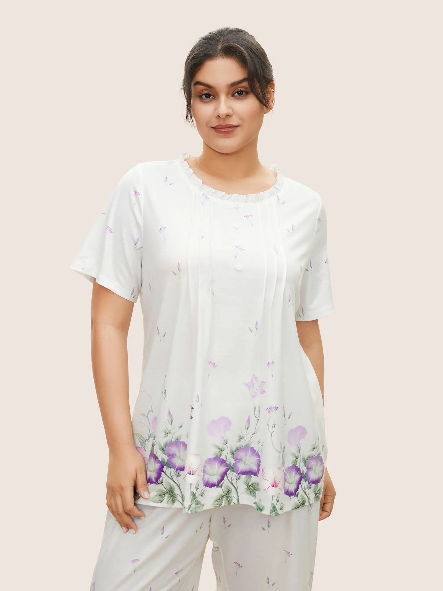 Floral Pleated Button Detail Loungewear Set sold by Bloomchic product image thumbnail 2