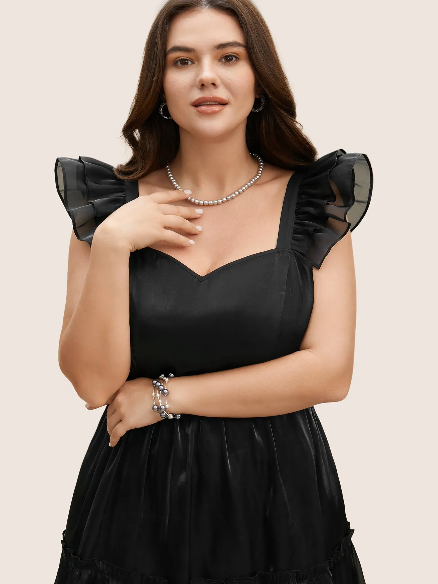 Organza Heart Neckline Ruffle Trim Maxi Dress sold by Bloomchic product image thumbnail 2