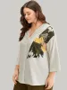 Brush Print Contrast Button Through Woven Top sold by Bloomchic