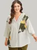 Brush Print Contrast Button Through Woven Top sold by Bloomchic