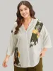 Brush Print Contrast Button Through Woven Top sold by Bloomchic