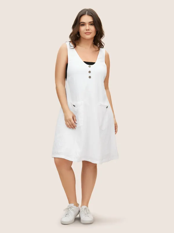 Solid Deep V Neck Patch Pocket Dress sold by Bloomchic