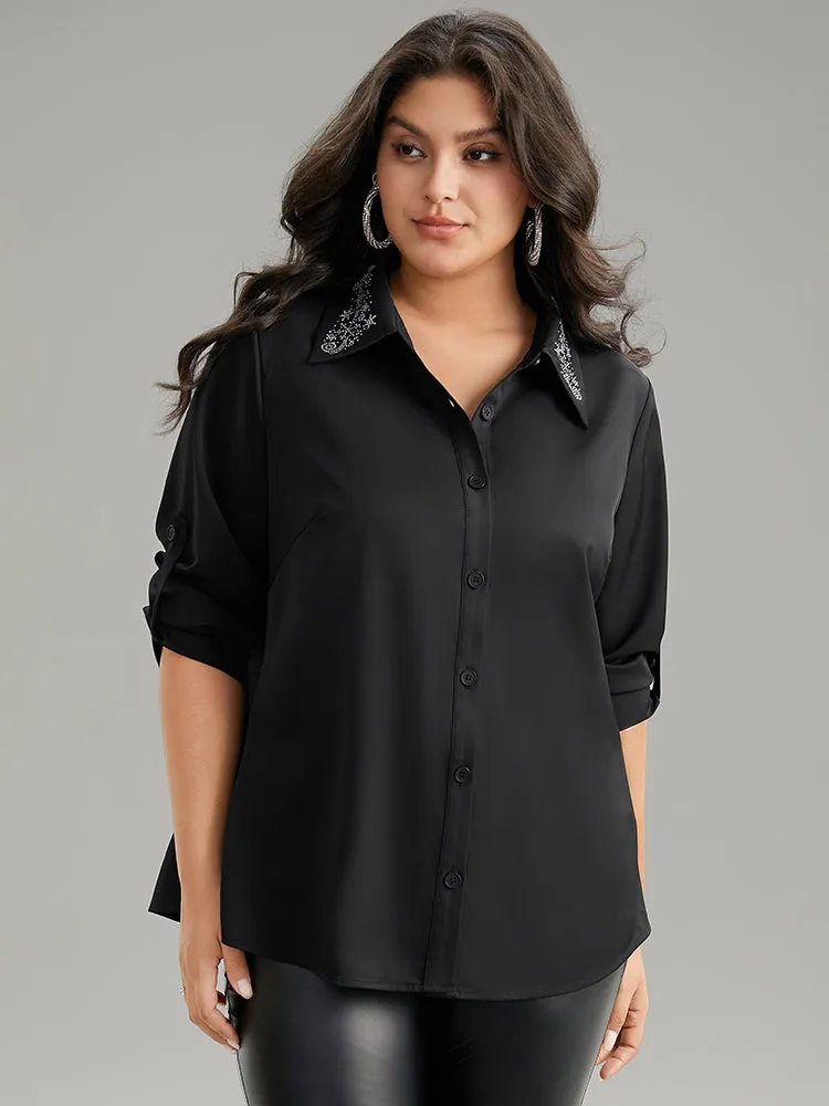 Rhinestone Button Up Tab Sleeve Blouse sold by Bloomchic product image thumbnail 3
