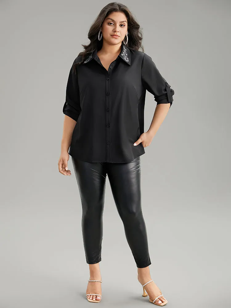 Rhinestone Button Up Tab Sleeve Blouse sold by Bloomchic product image thumbnail 4