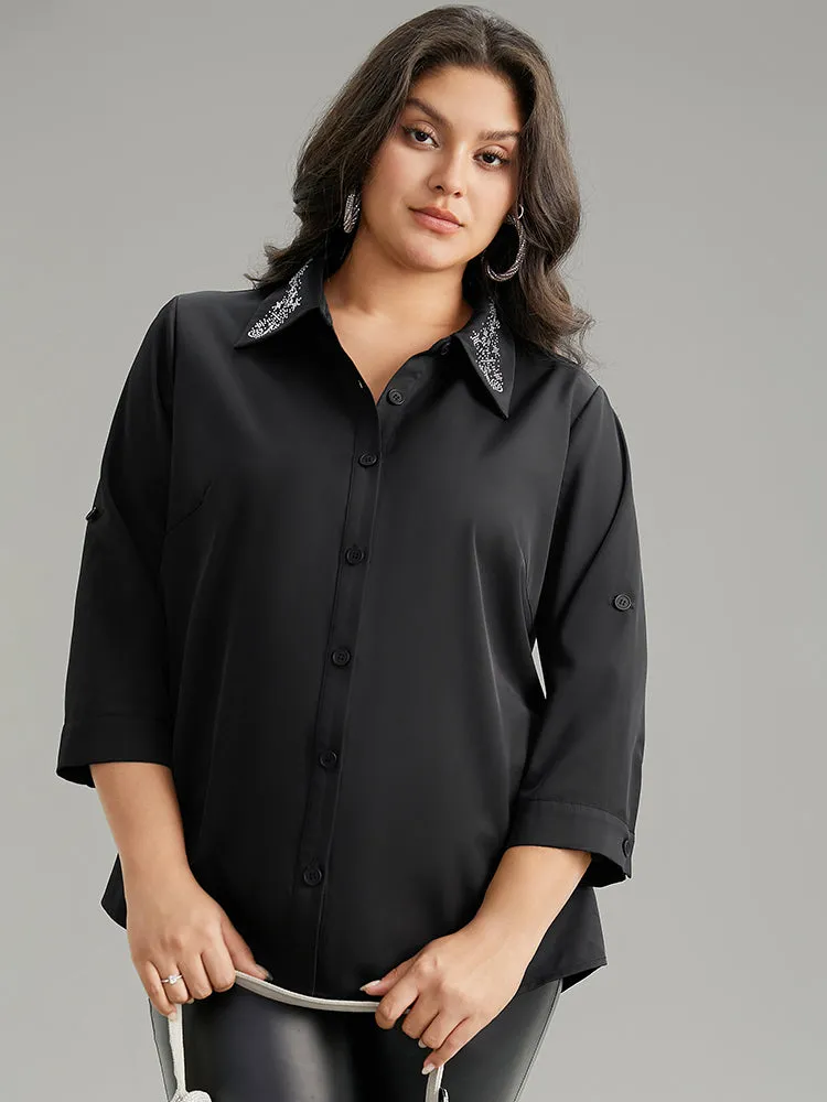 Rhinestone Button Up Tab Sleeve Blouse sold by Bloomchic product image thumbnail 5