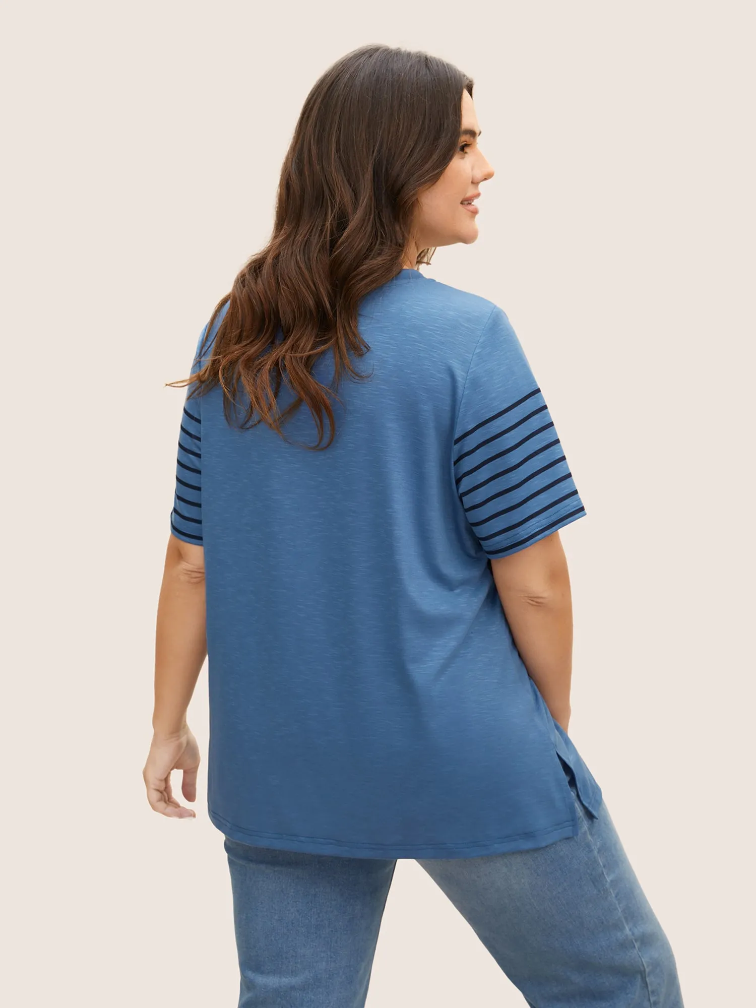 Crew Neck Striped Patchwork Contrast T-shirt sold by Bloomchic product image thumbnail 5