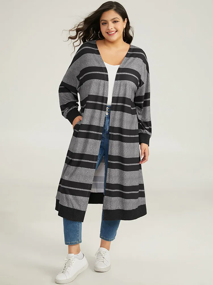 Halloween Rib Knit Striped Pocket Contrast Kimono sold by Bloomchic