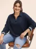 Polo Neck Contrast Trim Drop Shoulder Sweatshirt sold by Bloomchic