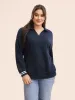 Polo Neck Contrast Trim Drop Shoulder Sweatshirt sold by Bloomchic