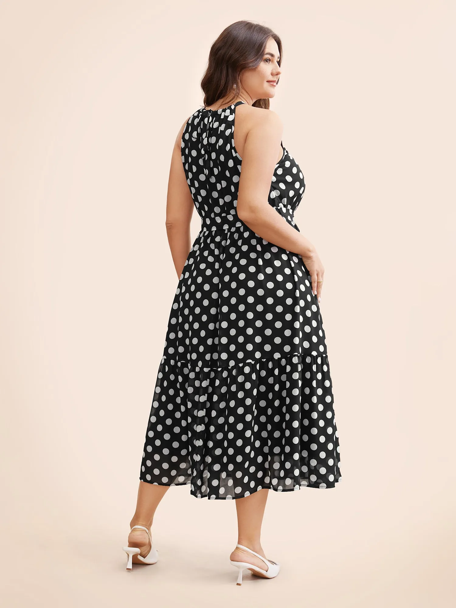 Halter Polka Dot Ruffle Hem Belted Dress sold by Bloomchic product image thumbnail 3