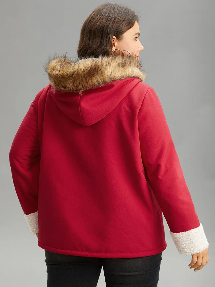 Patchwork Fuzzy Trim Pocket Hooded Jacket sold by Bloomchic product image thumbnail 3